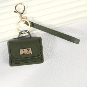 1pc Women's Mini PU Leather Keychain Bag - Oblong Shape, Decorative Coin Purse & Earphone Holder, Alloy Lobster Clasp with Rotating Lock Buckle | Ramadan Gift Idea | No Power Required