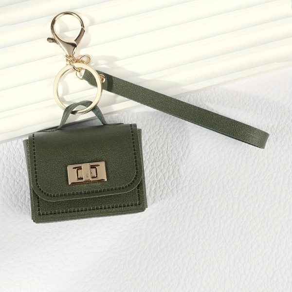 1pc Women's Mini PU Leather Keychain Bag - Oblong Shape, Decorative Coin Purse & Earphone Holder, Alloy Lobster Clasp with Rotating Lock Buckle | Ramadan Gift Idea | No Power Required