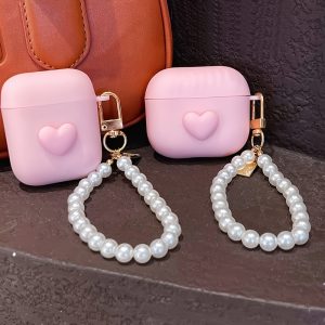 Pink 3D Heart Design Anti-Scratch and Shockproof Case for AirPods, Compatible with Apple Earbuds