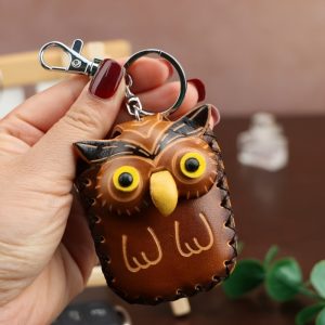 1pc Handmade Top Layer Cowhide Owl Keychain Card Holder Coin Purse All-In-One| Koala Keychain Card Holder Coin Purse All-In-One| Puppy Keychain Card Holder Coin Purse All-In-One, Genuine Leather Car Key Pendant, Earphone Bag