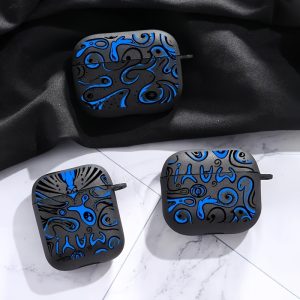 Black Matte Abstract Pattern Earphone Case Cover, a Stylish Shockproof TPU Case Suitable for AirPods 1u002F2, 3, 4, Pro, Pro 3, and Pro 2, Making It the Perfect Birthday Gift for Him or Her